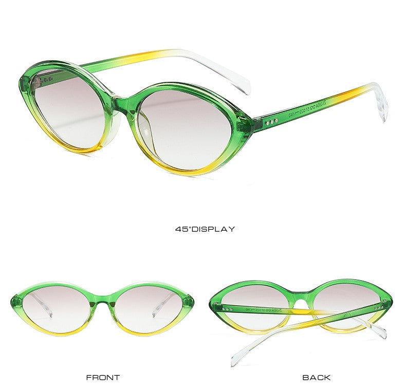 Retro Narrow Oval Cat Eye Sunglasses - Green - 1