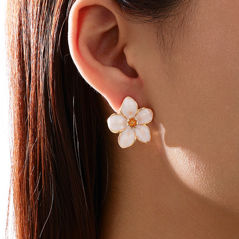 Enamel Five Petal Flower Stud Earrings