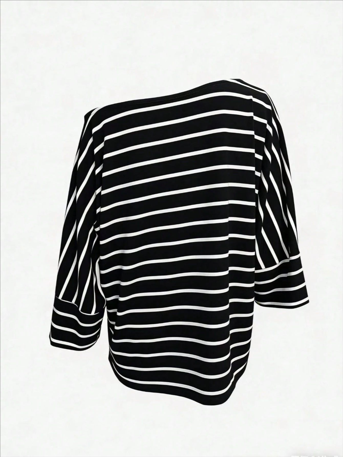 Off-Shoulder Striped Dolman Sleeve Tee - Black - 2