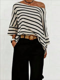 Off-Shoulder Striped Dolman Sleeve Tee - White