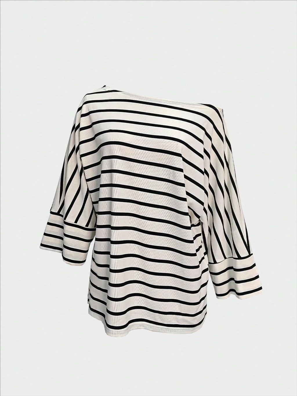 Off-Shoulder Striped Dolman Sleeve Tee - White - 1