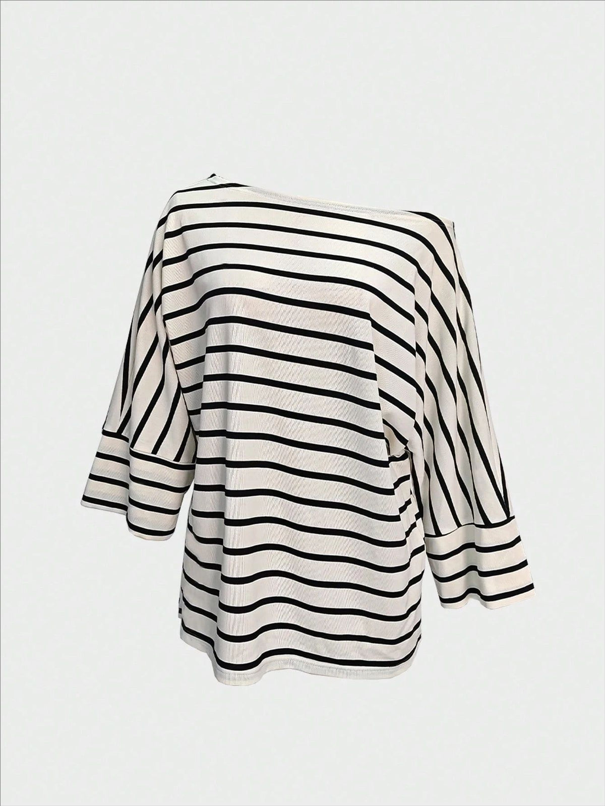 Off-Shoulder Striped Dolman Sleeve Tee - White - 1