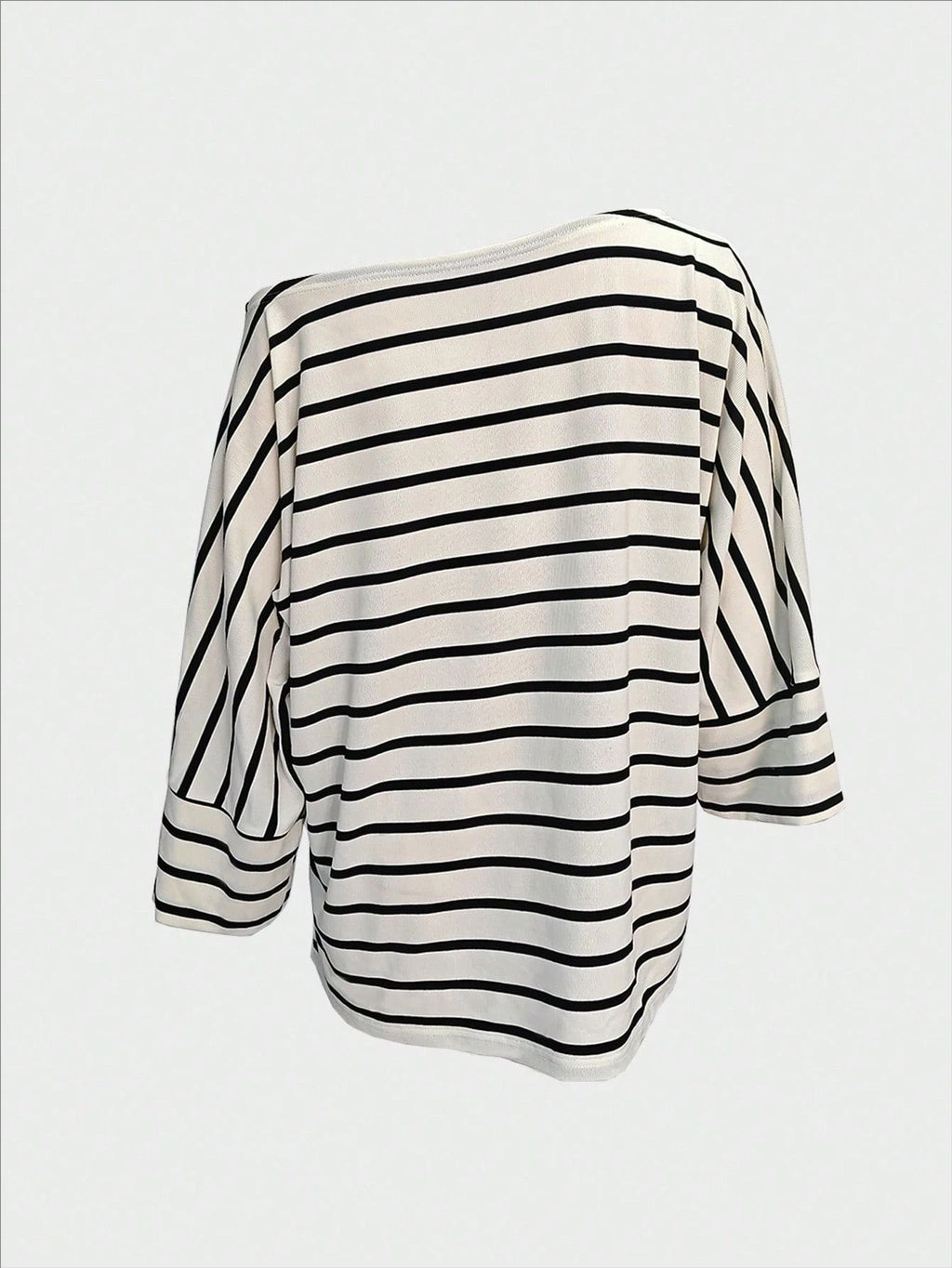 Off-Shoulder Striped Dolman Sleeve Tee - White - 2