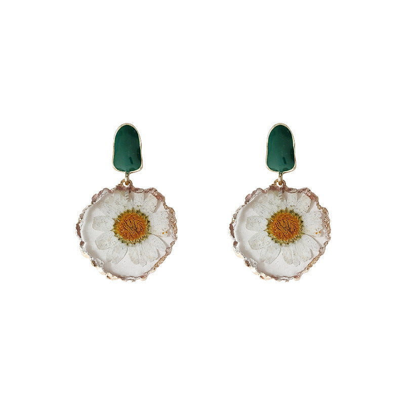 Pressed Daisy Resin Drop Earrings - Green - 3