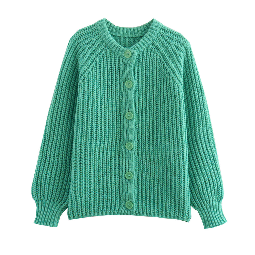 Chunky Ribbed Button Front Cardigan - Green