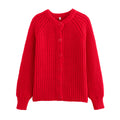 Chunky Ribbed Button Front Cardigan - Red
