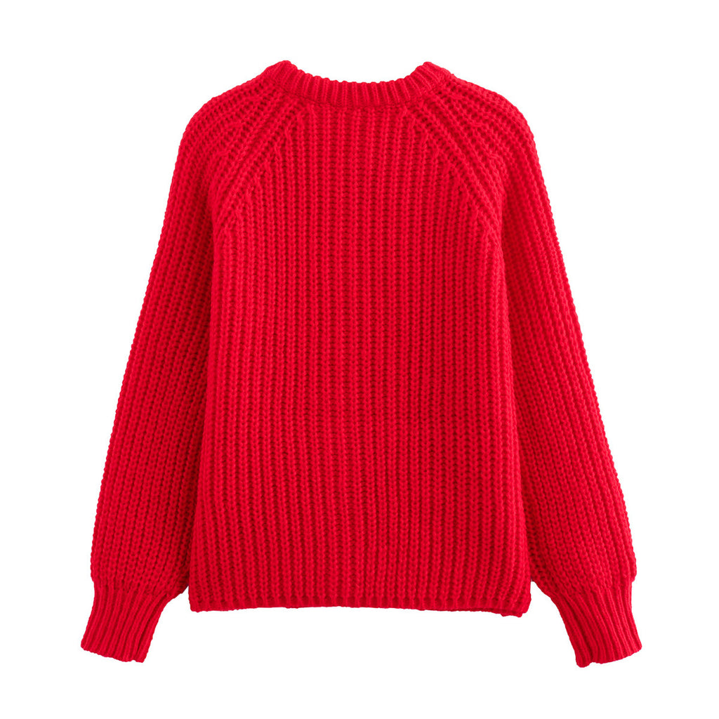 Chunky Ribbed Button Front Cardigan - Red - 1