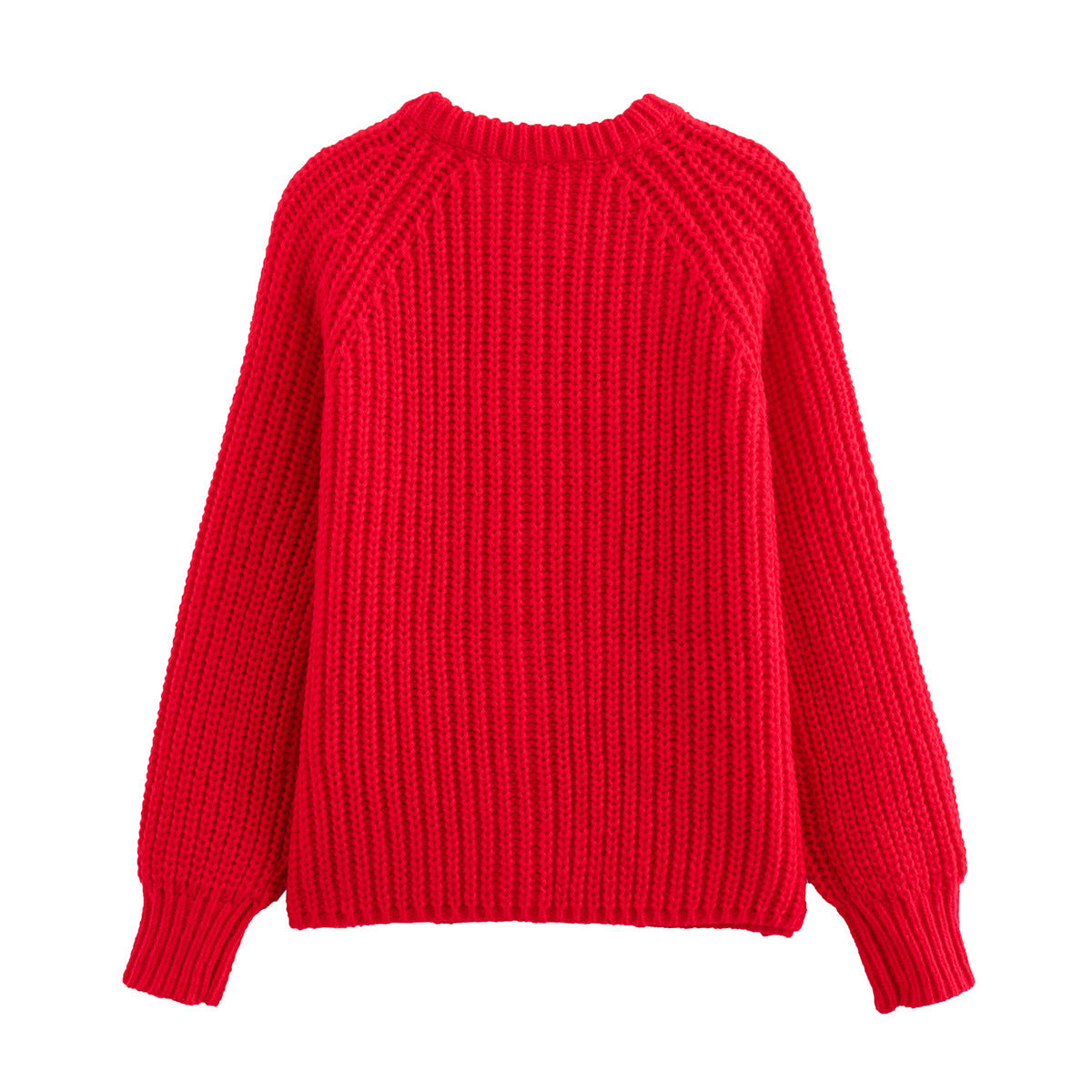 Chunky Ribbed Button Front Cardigan - Red - 1