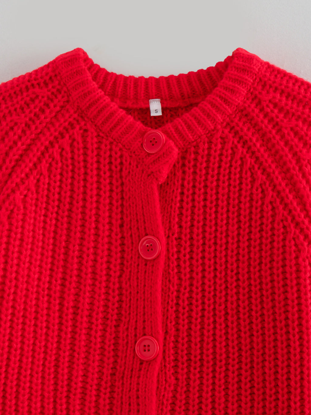 Chunky Ribbed Button Front Cardigan - Red - 2