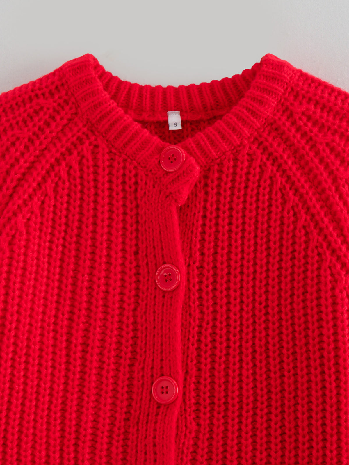 Chunky Ribbed Button Front Cardigan - Red - 2