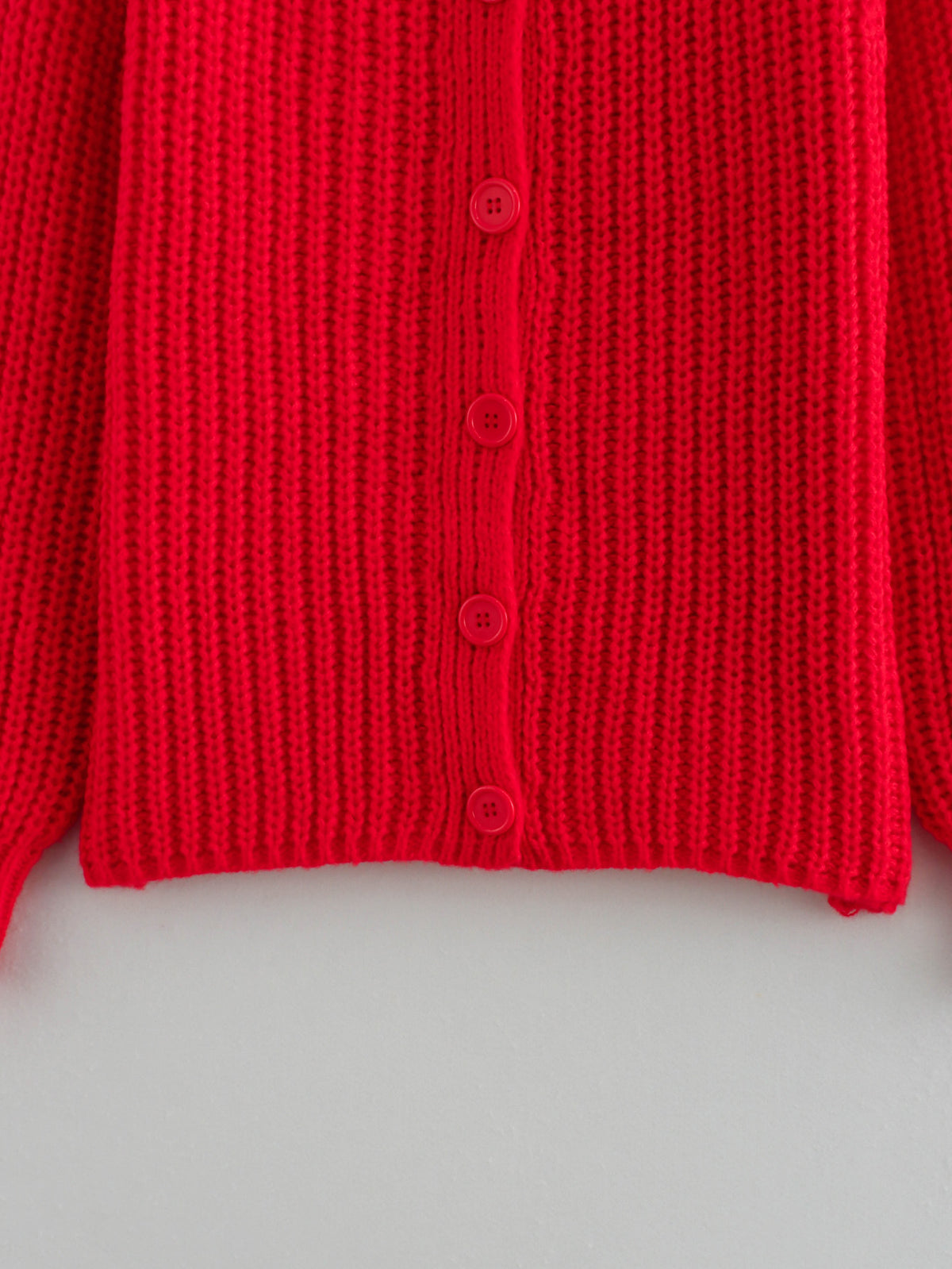 Chunky Ribbed Button Front Cardigan - Red - 8