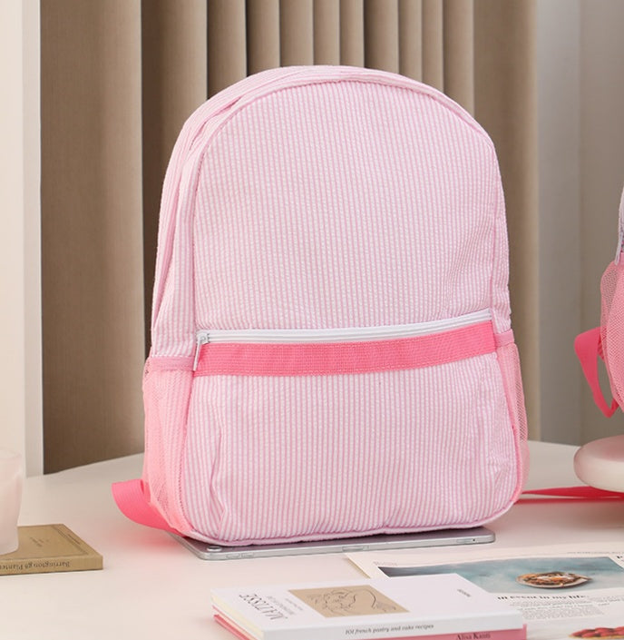 Seersucker Stripe School Backpack For Kids - L_Pink