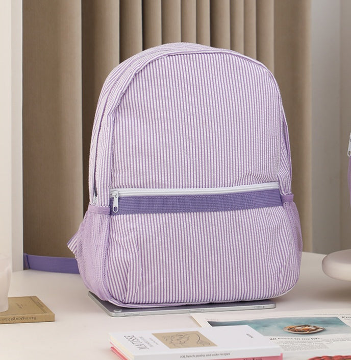 Seersucker Stripe School Backpack For Kids - L_Purple
