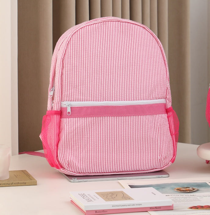 Seersucker Stripe School Backpack For Kids - L_Rose