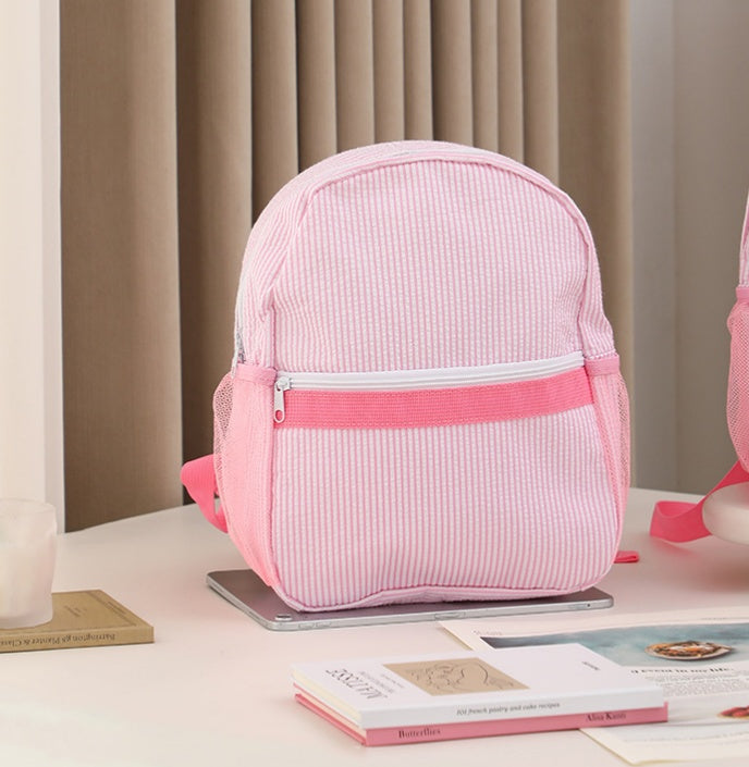Seersucker Stripe School Backpack For Kids - S_Pink