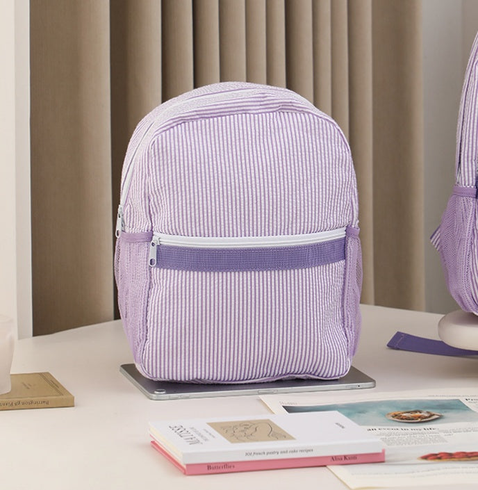 Seersucker Stripe School Backpack For Kids - S_Purple