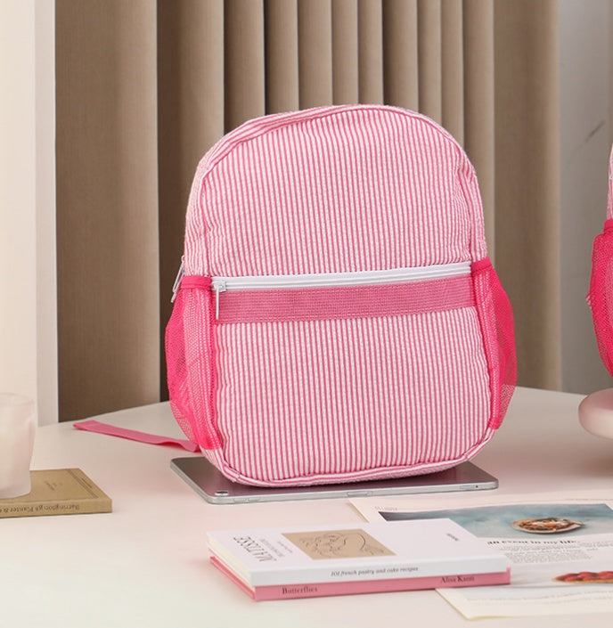 Seersucker Stripe School Backpack For Kids - S_Rose