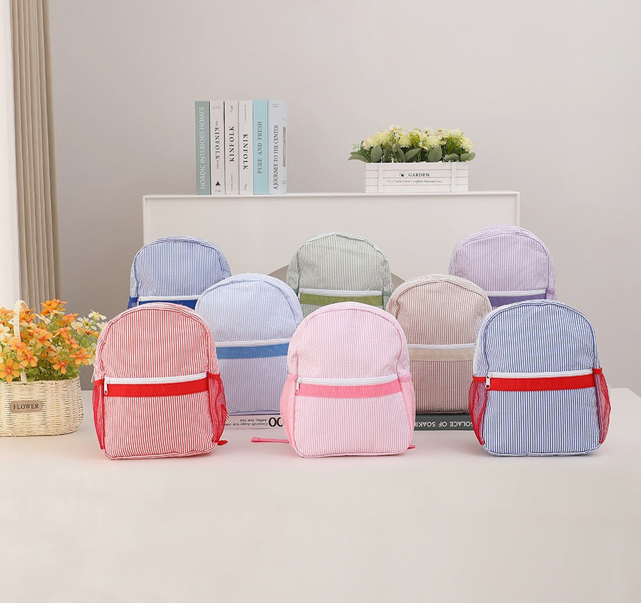 Seersucker Stripe School Backpack For Kids