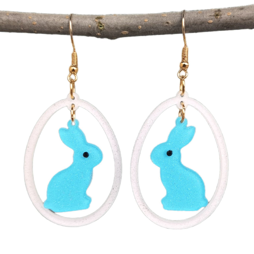 Acrylic Bunny Egg Drop Earrings - Blue