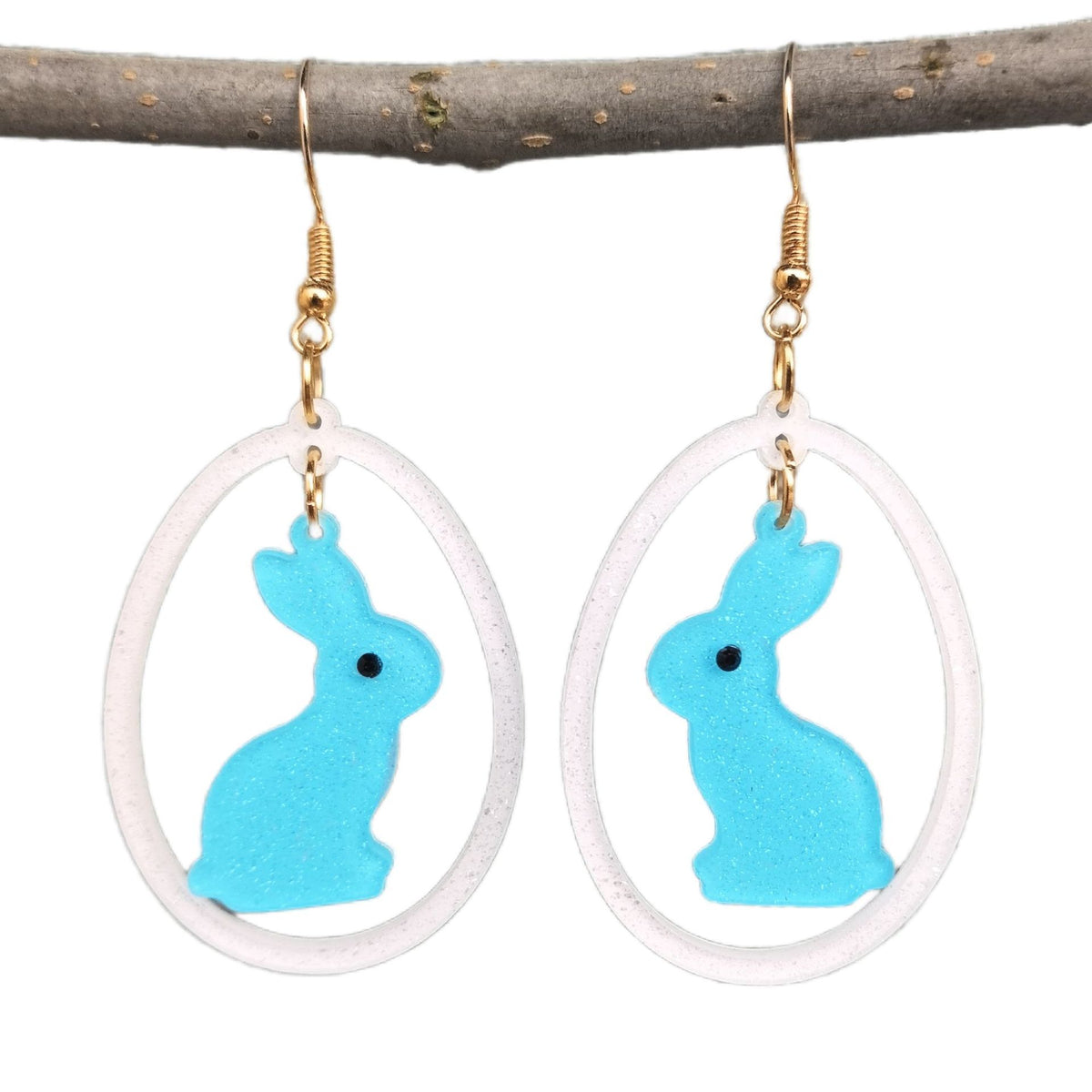 Acrylic Bunny Egg Drop Earrings - Blue