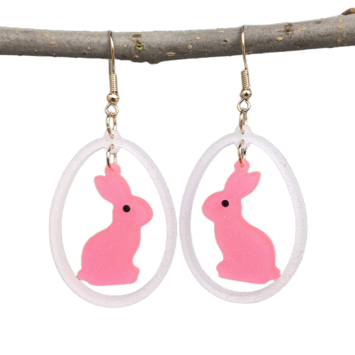 Acrylic Bunny Egg Drop Earrings - Pink