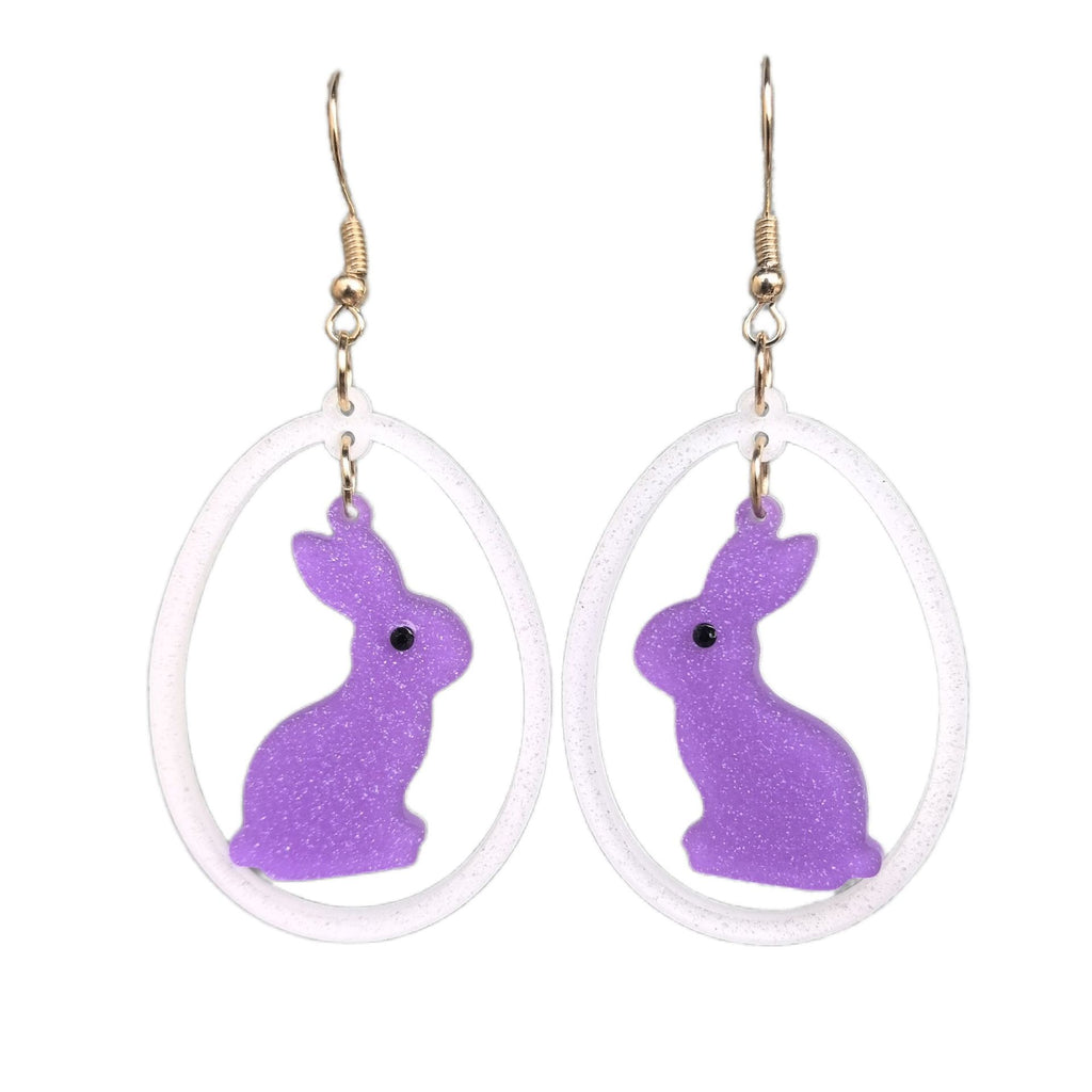 Acrylic Bunny Egg Drop Earrings - Purple