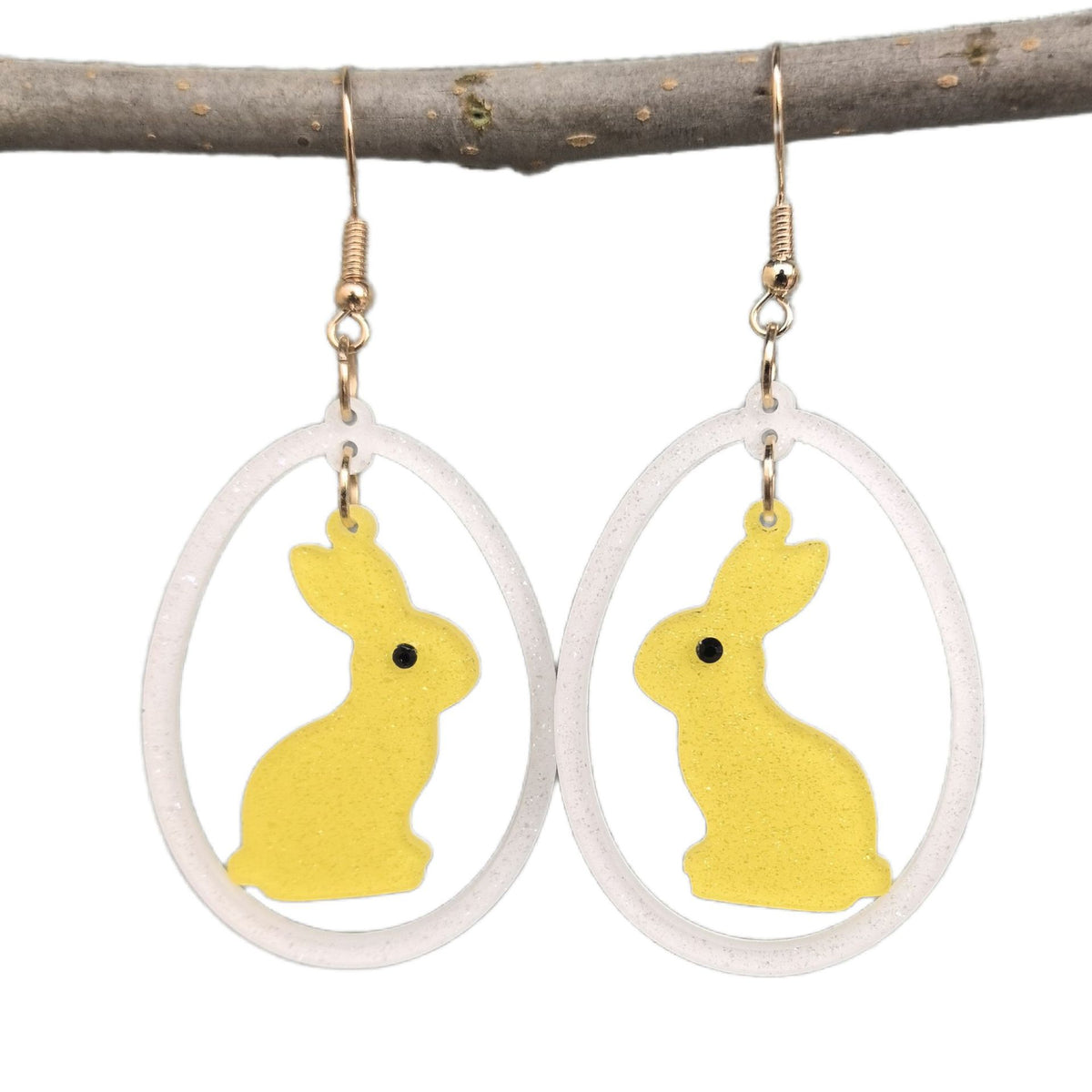 Acrylic Bunny Egg Drop Earrings - Yellow
