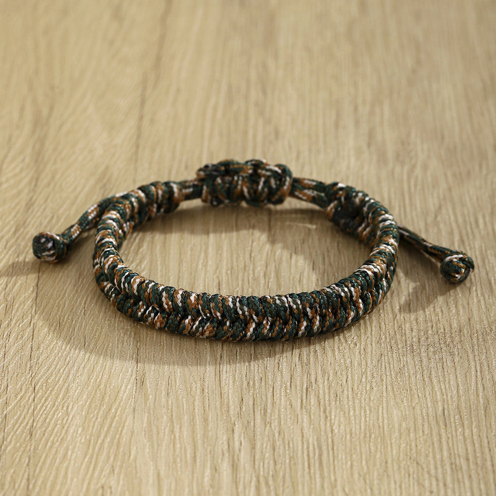 Braided Cord Friendship Bracelet with Slide Knot - Coffee
