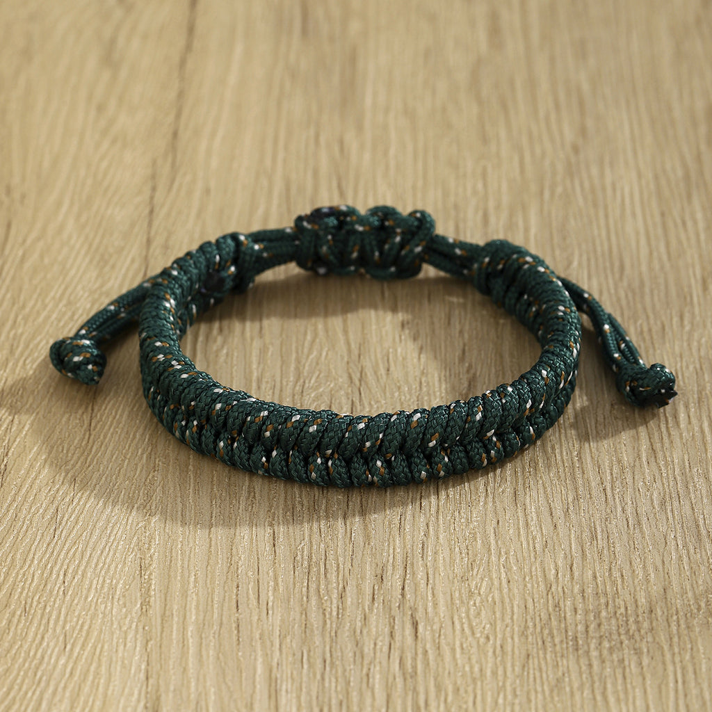 Braided Cord Friendship Bracelet with Slide Knot - DarkGreen