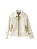Faux Shearling Panelled Zip Jacket - White