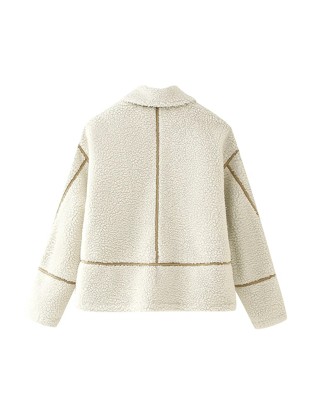 Faux Shearling Panelled Zip Jacket - White - 1