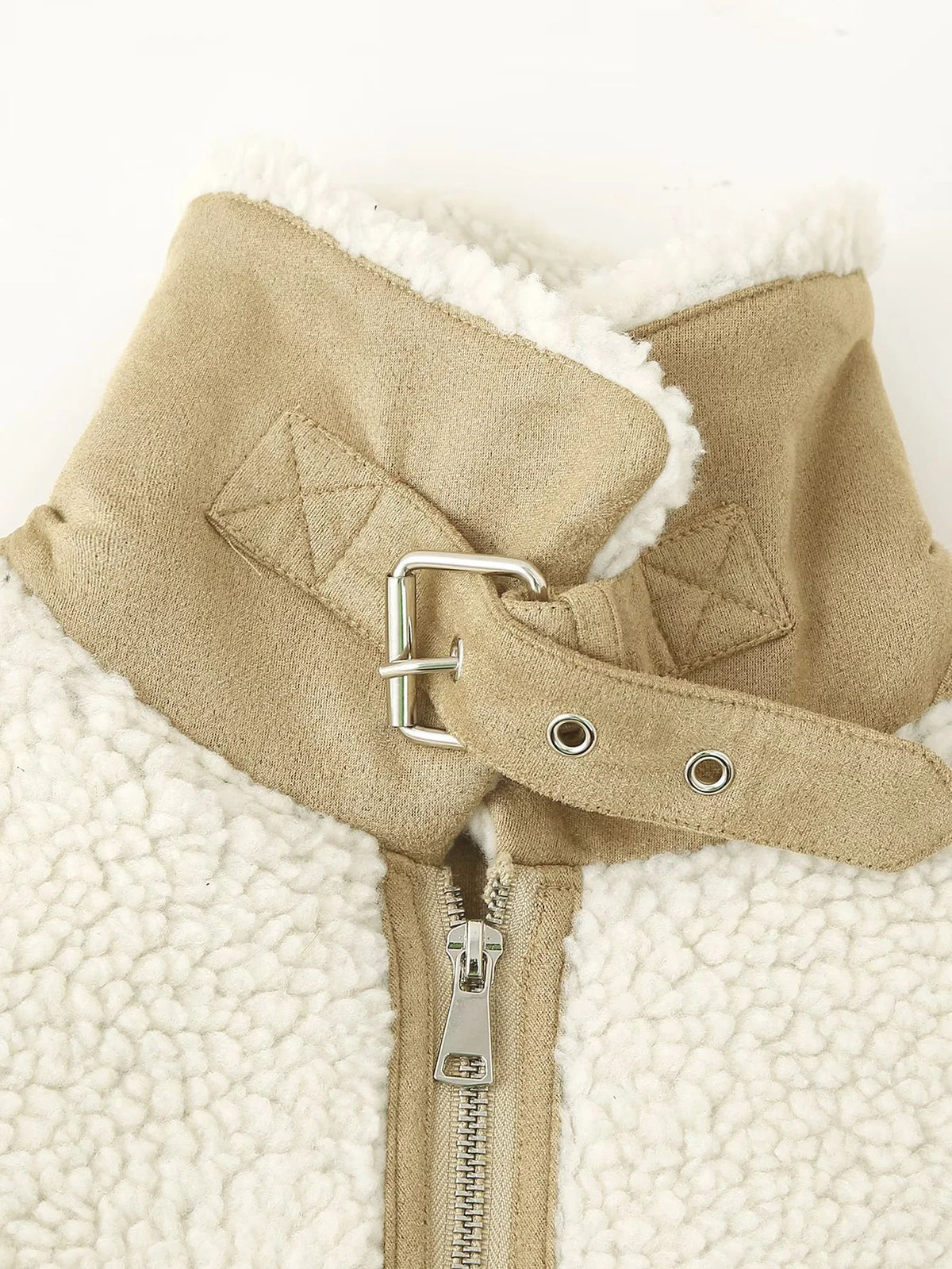 Faux Shearling Panelled Zip Jacket - White - 10