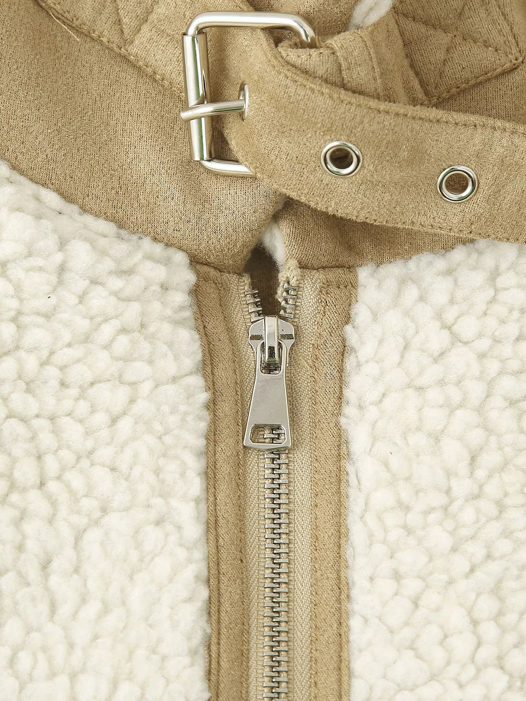Faux Shearling Panelled Zip Jacket - White - 2