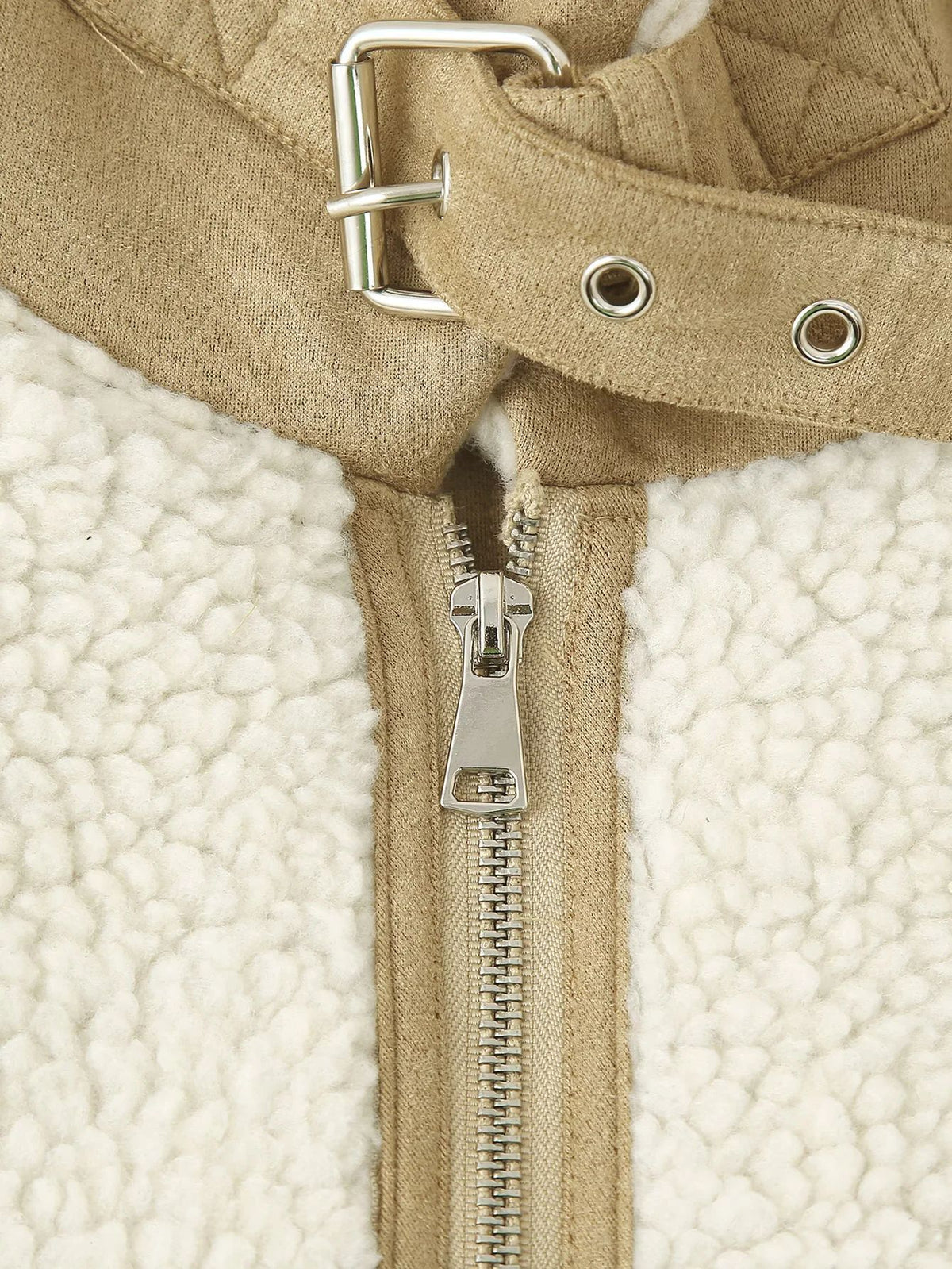 Faux Shearling Panelled Zip Jacket - White - 2