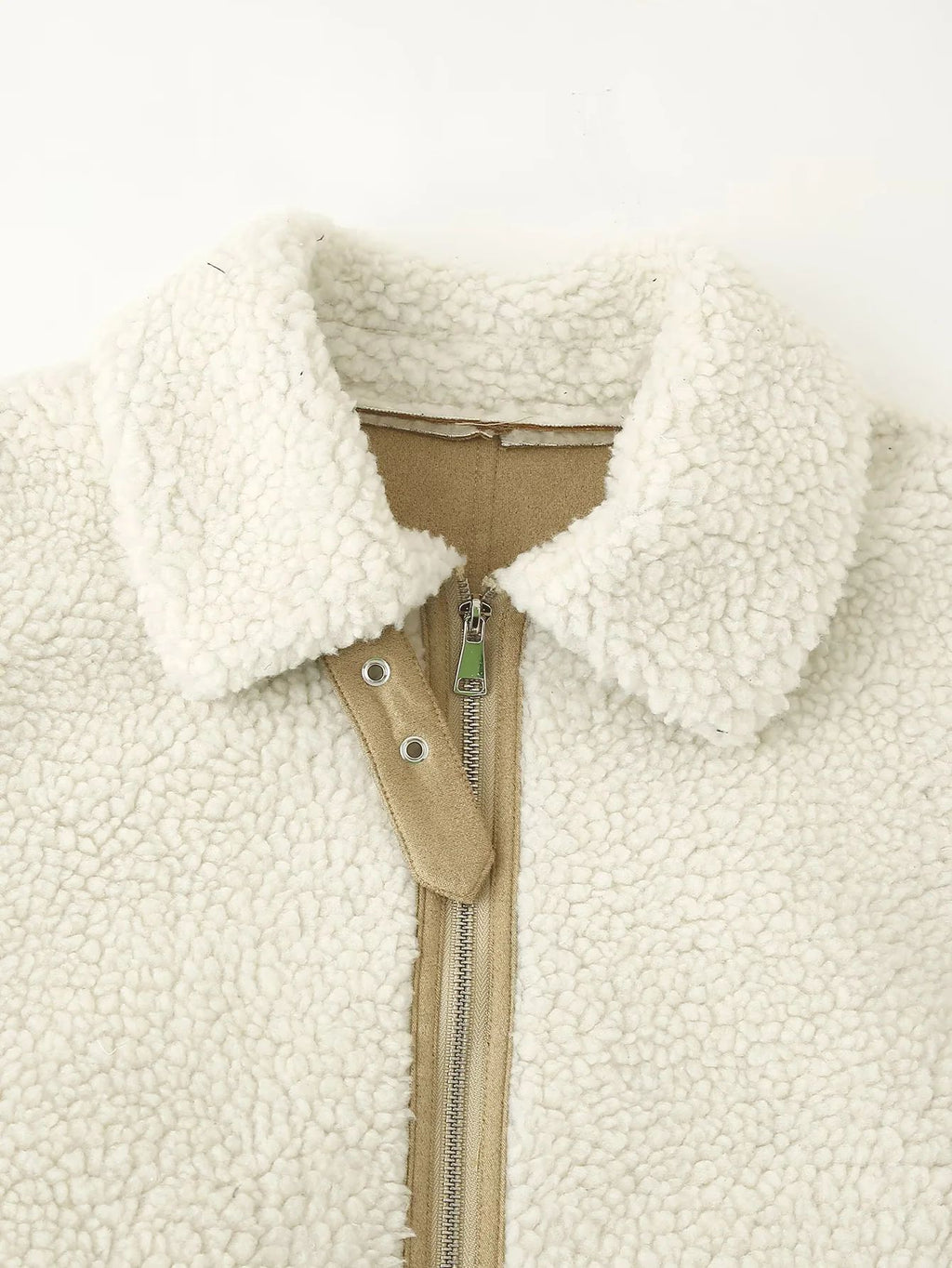 Faux Shearling Panelled Zip Jacket - White - 9