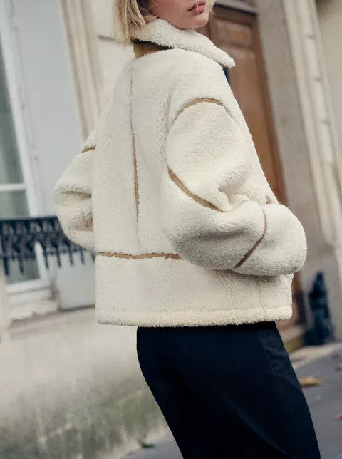 Faux Shearling Panelled Zip Jacket