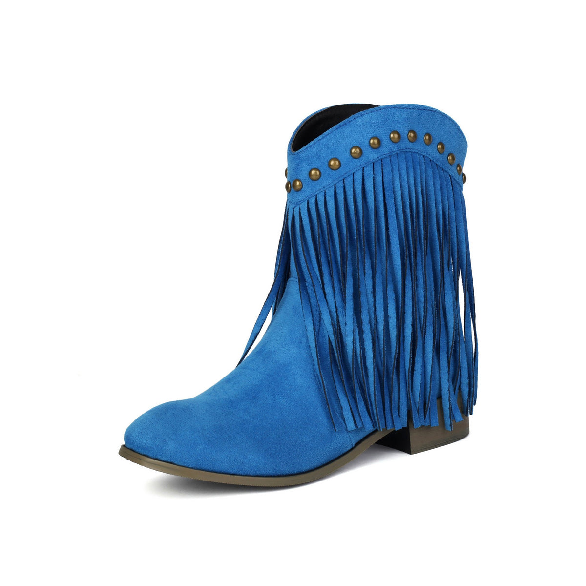 Faux Suede Fringe Low Heel Ankle Boots