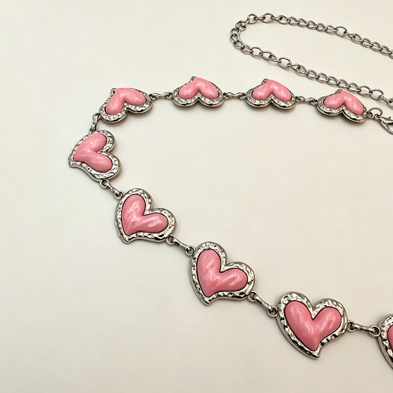Heart Charm Metal Chain Waist Belt - Pink-1 - 1