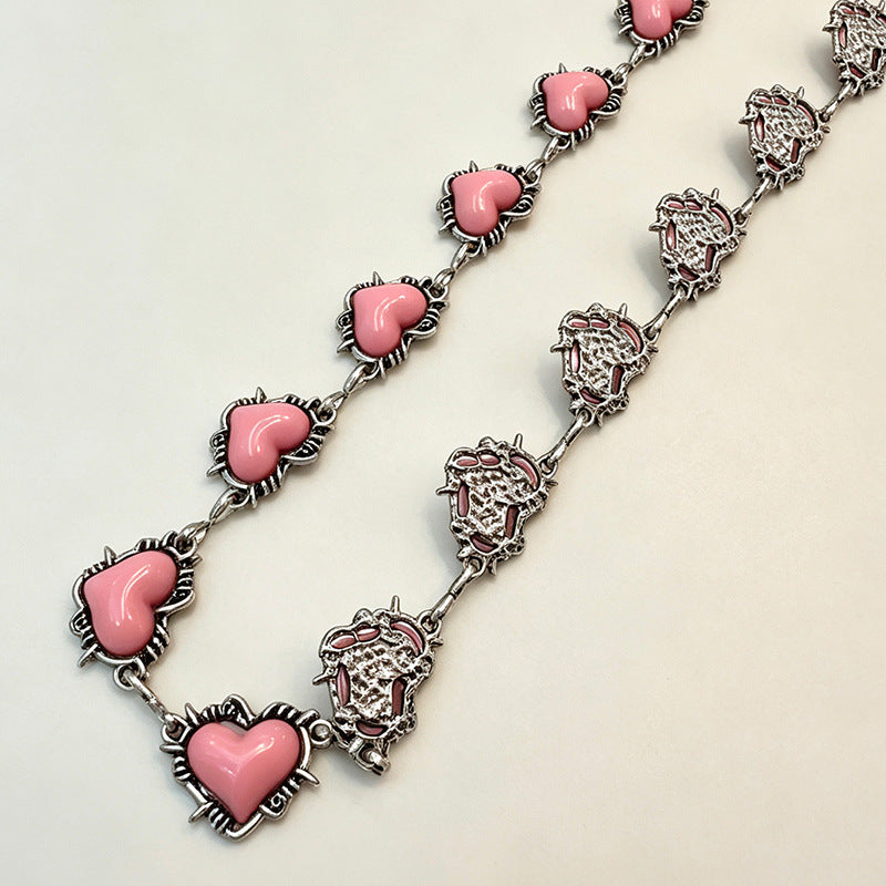 Heart Charm Metal Chain Waist Belt - Pink-2 - 1