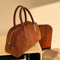 Faux Suede Bowling Top Handle Bag