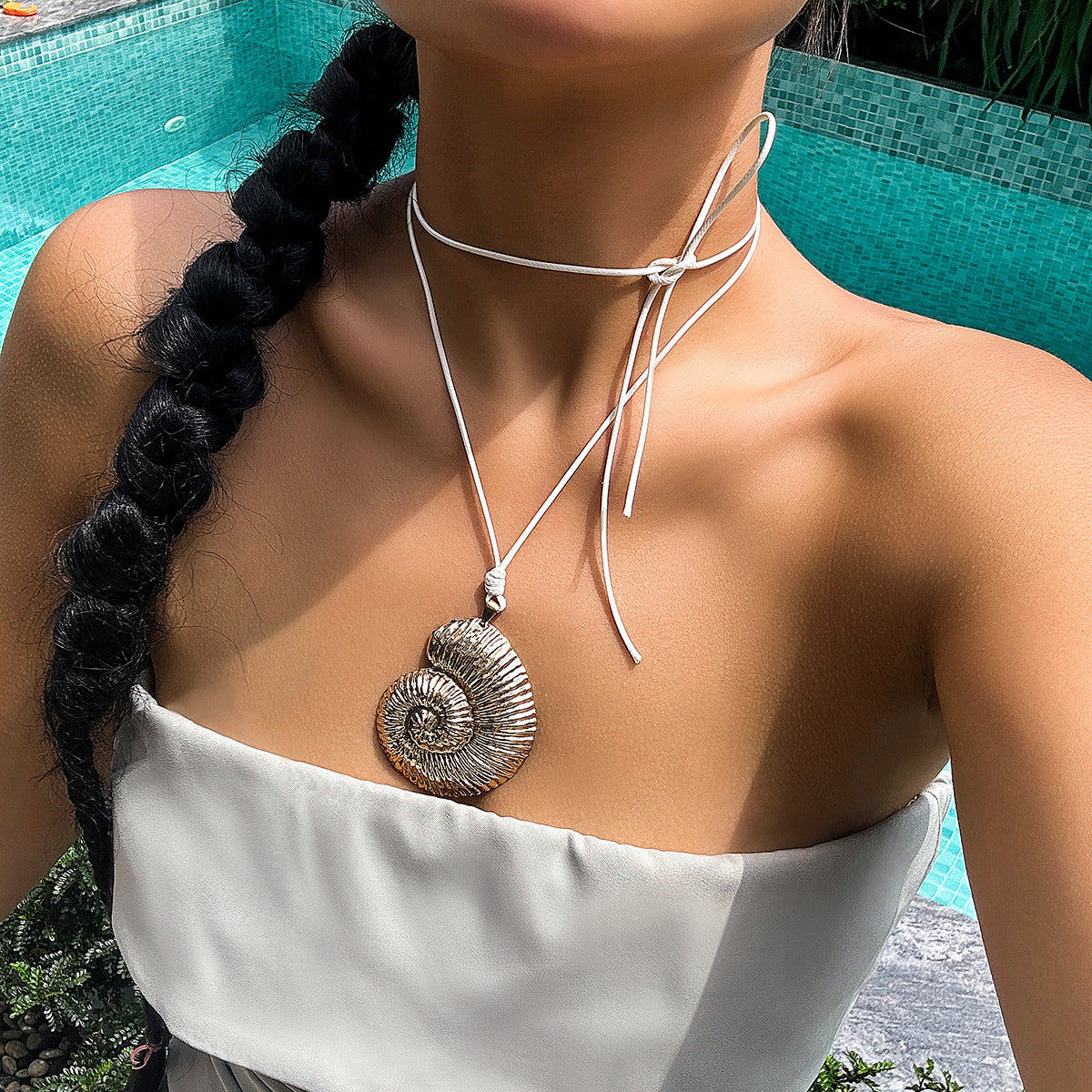 Starfish Shell Pendant Cord Necklace - Color_09