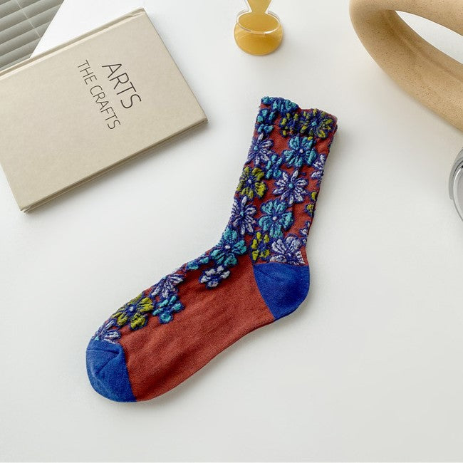 Retro Garden Floral Mesh Socks - Blue