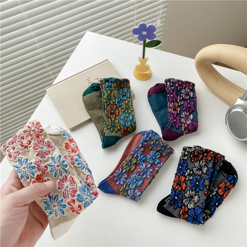 Retro Garden Floral Mesh Socks - Green - 3