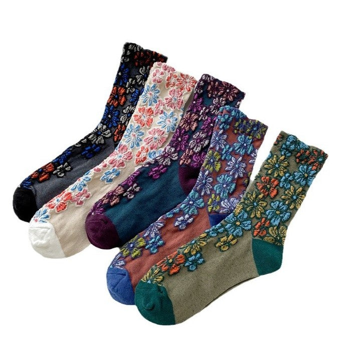Retro Garden Floral Mesh Socks - Green - 4