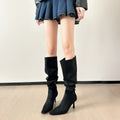 Slouchy Faux Suede Pointed Toe Knee High Boots
