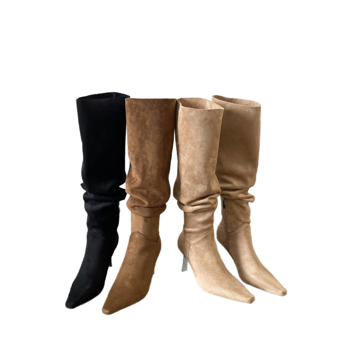Slouchy Faux Suede Pointed Toe Knee High Boots