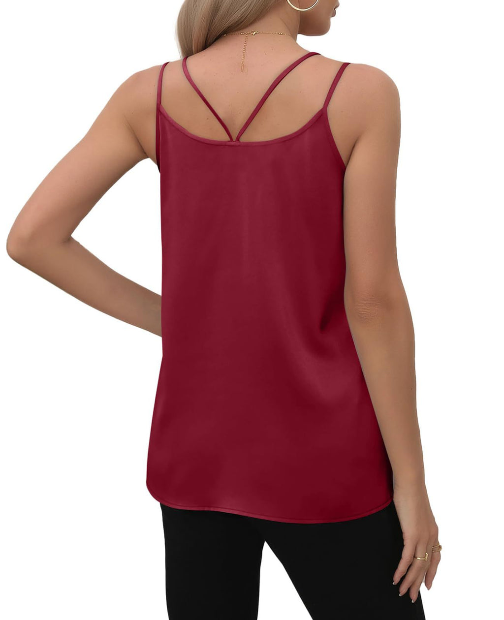 Satin Chain Strap V Neck Camisole - Burgundy - 4