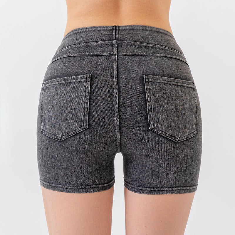 High Waist Stretch Denim Bike Shorts - view 1