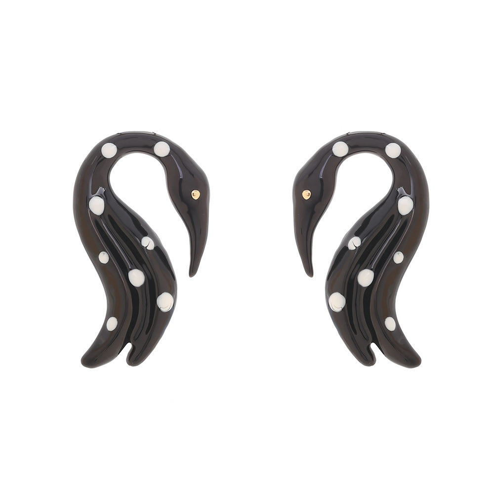 Polka Dot Flamingo Sculpted Stud Earrings - Black
