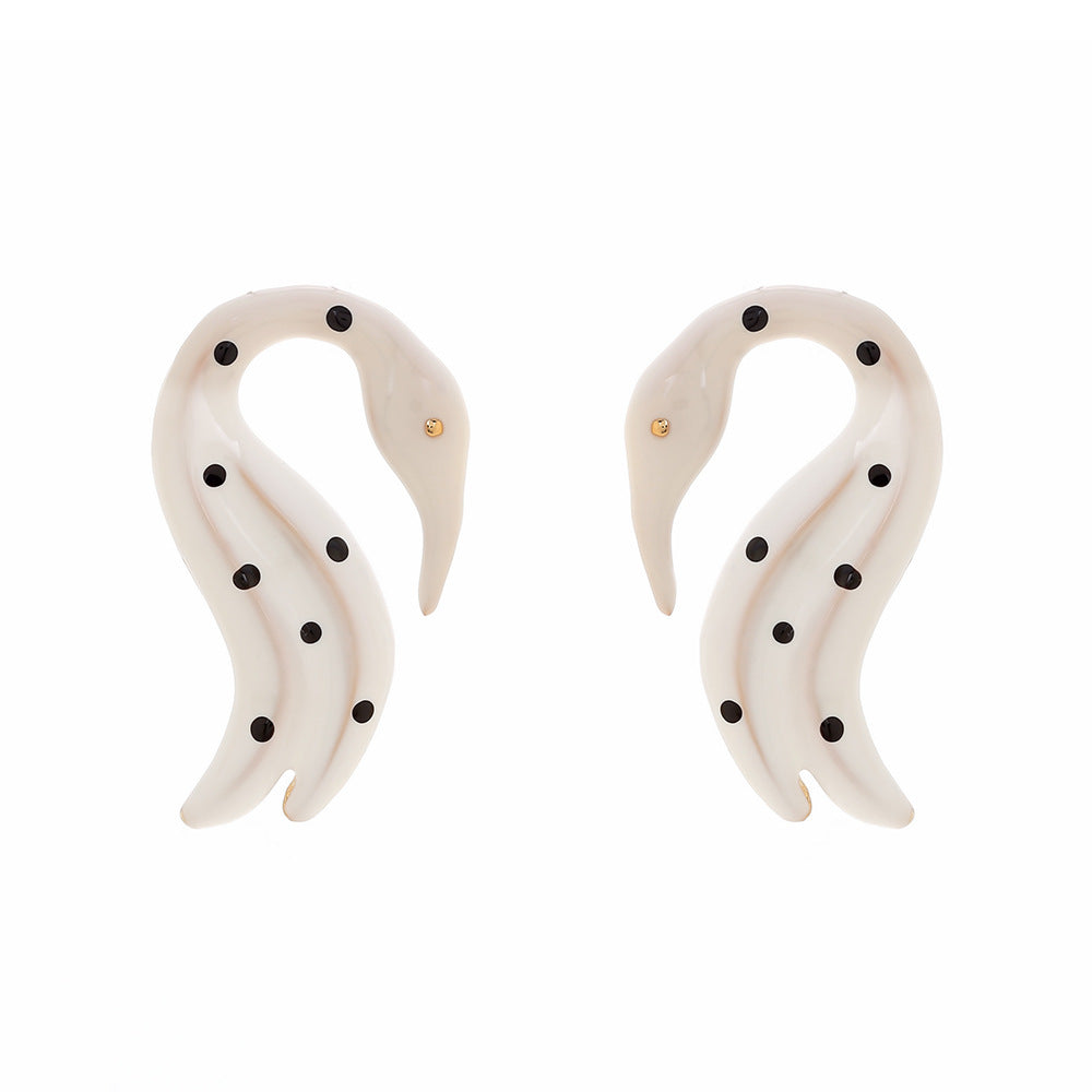 Polka Dot Flamingo Sculpted Stud Earrings - White